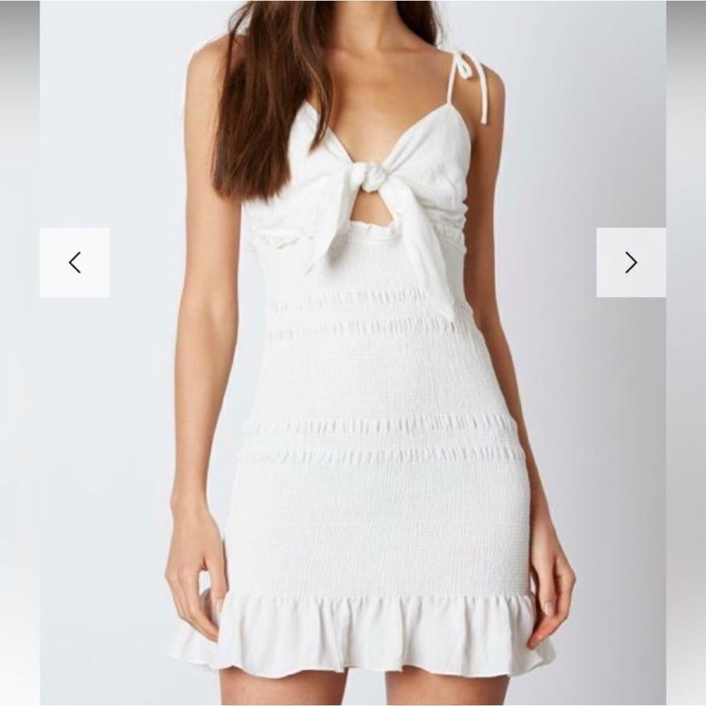 Adalene White Smocked Tie-Front Cami Dress - Size Medium